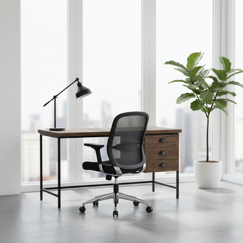 BUREAU D'ORDINATEUR - 55"L / BOIS RÉCUPÉRÉ BRUN / MÉTAL NOIR