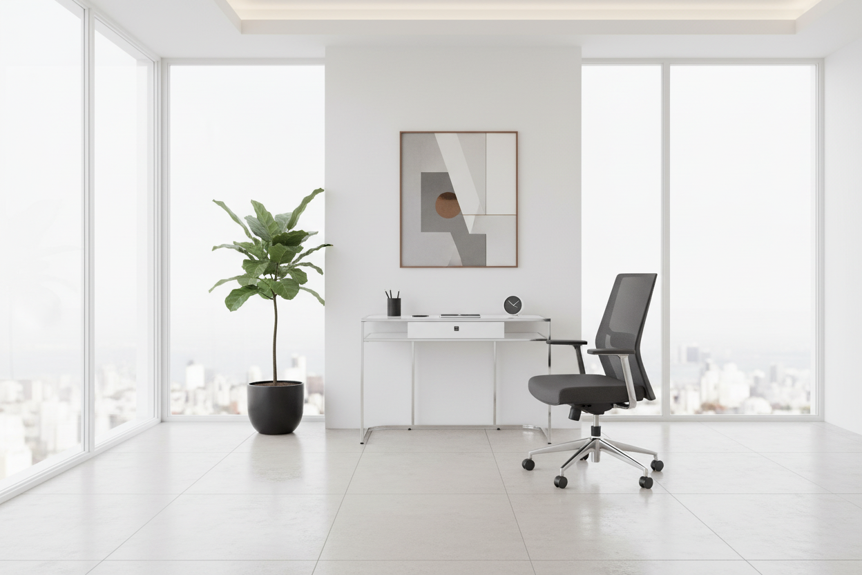 BUREAU D'ORDINATEUR - 48"L / BLANC BRILLANT / MÉTAL CHROME