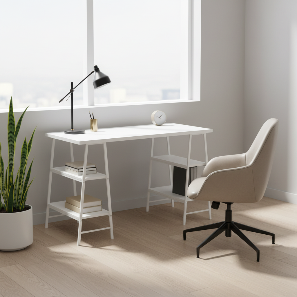 BUREAU D'ORDINATEUR - 48"L / BLANC / MÉTAL BLANC