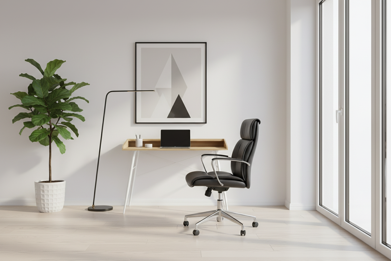 BUREAU D'ORDINATEUR - 48"L / NATUREL / MÉTAL BLANC