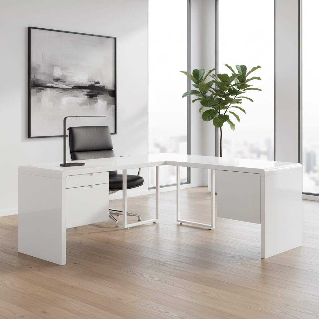 BUREAU D'ORDINATEUR - 72" L / BLANC BRILLANT FACE GAUCHE/DROITE