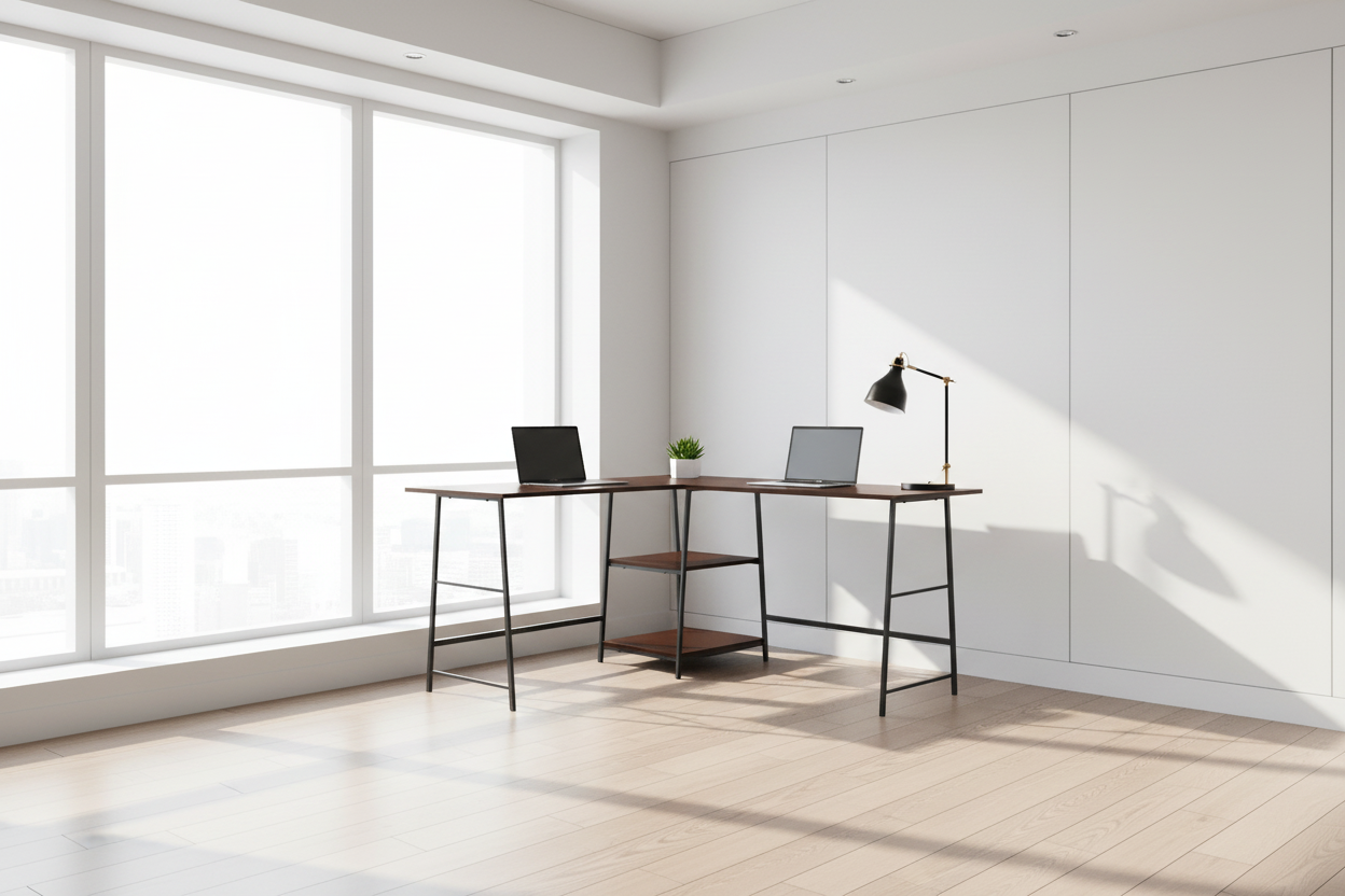 BUREAU D'ORDINATEUR - 48"L / DESSUS ESPRESSO / COIN EN MÉTAL NOIR