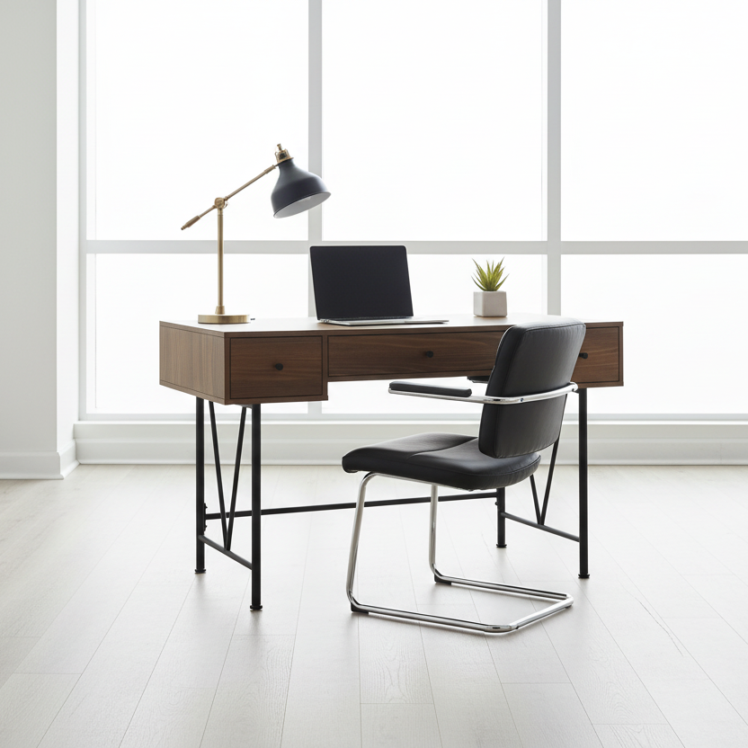 BUREAU D'ORDINATEUR - 48"L / NOYER / MÉTAL NOIR