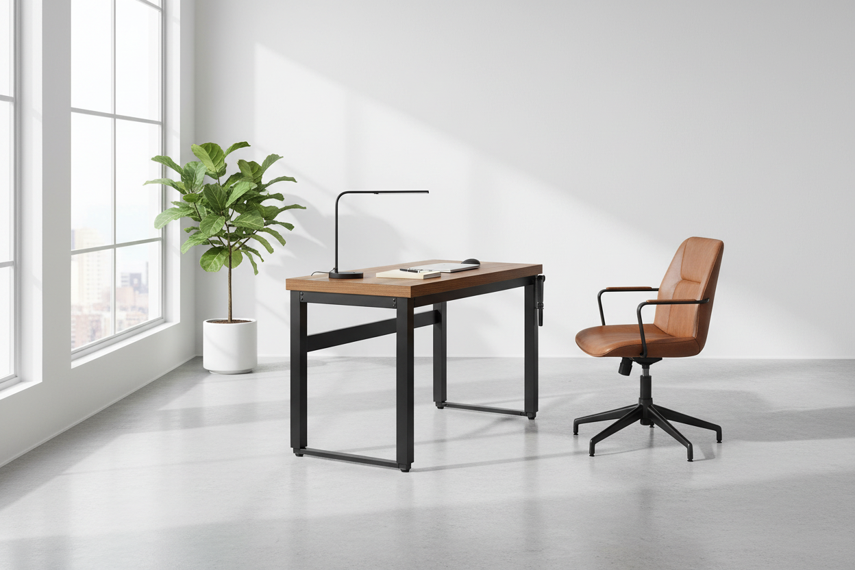 BUREAU D'ORDINATEUR - 48" L / NOYER / HAUTEUR RÉGLABLE / MÉTAL NOIR