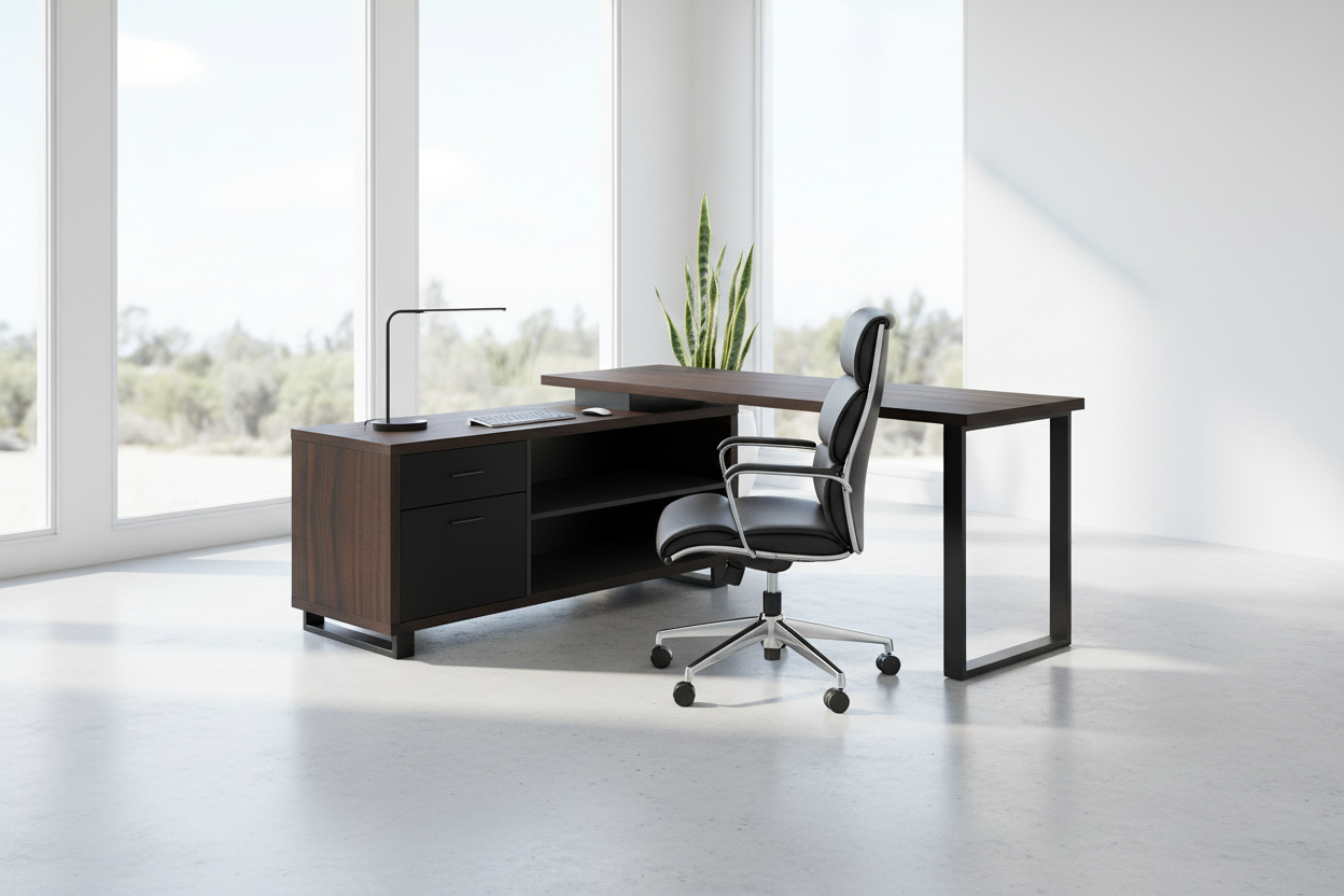 BUREAU D'ORDINATEUR - 72"L ESPRESSO / NOIR D'ANGLE EXÉCUTIF