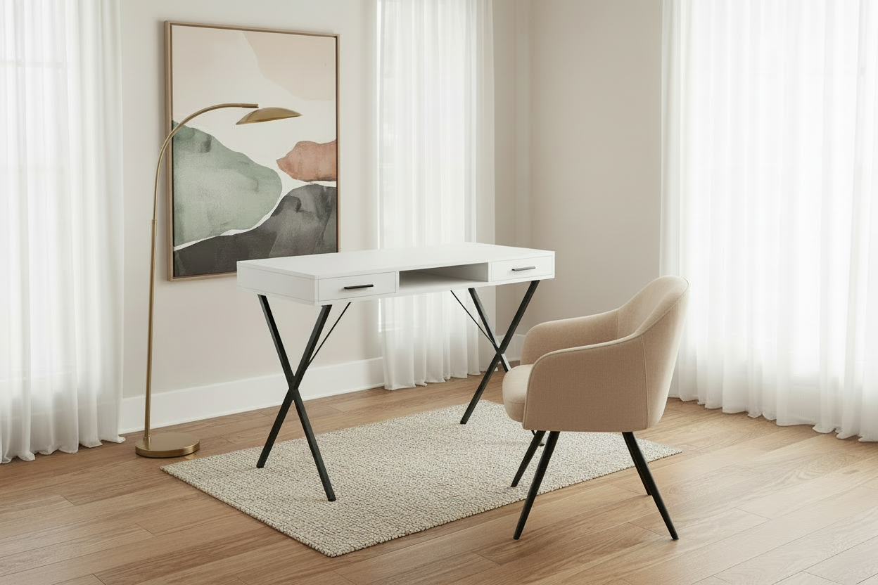 BUREAU D'ORDINATEUR - 42"L / BLANC / MÉTAL NOIR