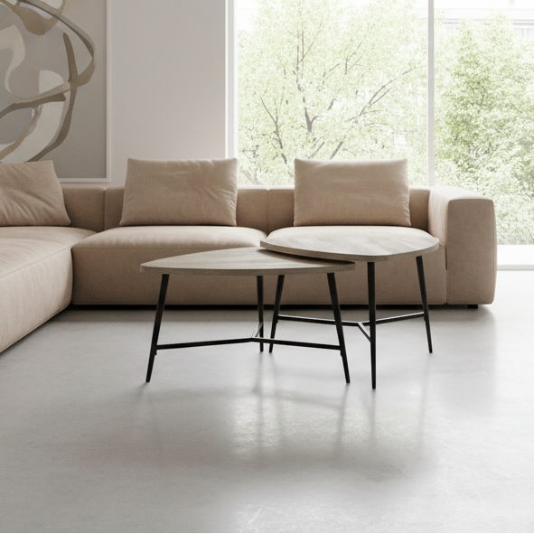 ENSEMBLE DE TABLE - ENSEMBLE 2 PIÈCES / BOIS RÉCUPÉRÉ TAUPE / MÉTAL NOIR