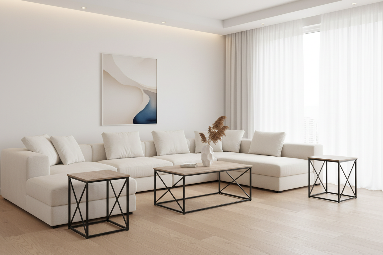 ENSEMBLE DE TABLE - ENSEMBLE 3 PIÈCES / TAUPE FONCÉ / MÉTAL NOIR