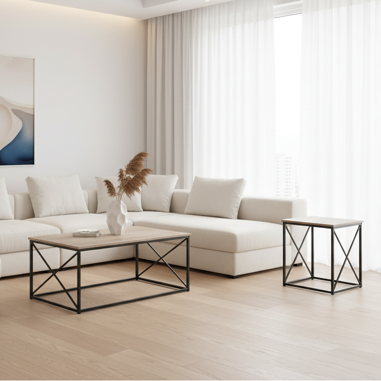 ENSEMBLE DE TABLE - ENSEMBLE 3 PIÈCES / TAUPE FONCÉ / MÉTAL NOIR