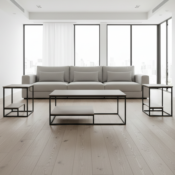 ENSEMBLE DE TABLE - ENSEMBLE 3 PIÈCES / TAUPE FONCÉ / MÉTAL NOIR