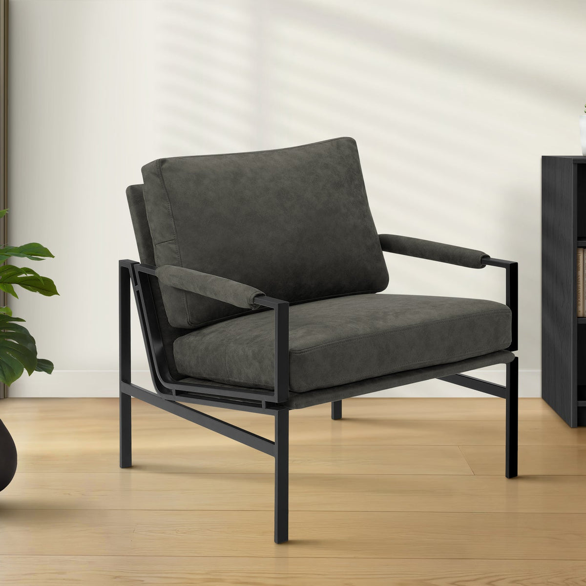 ACCENT CHAIR - 36""H / DARK GREY FABRIC / BLACK METAL