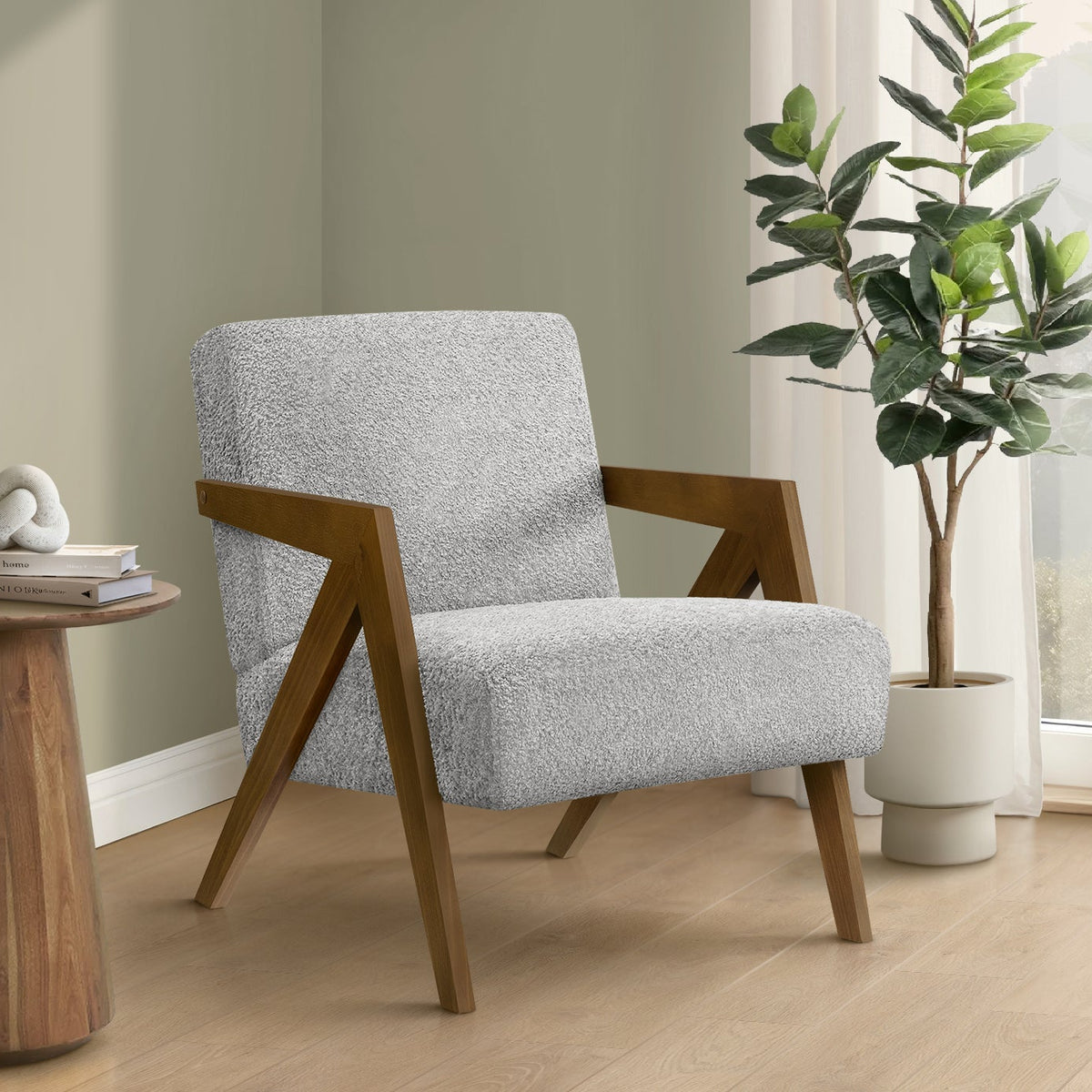 ACCENT CHAIR - 30"H / LIGHT GREY FABRIC / WALNUT WOOD