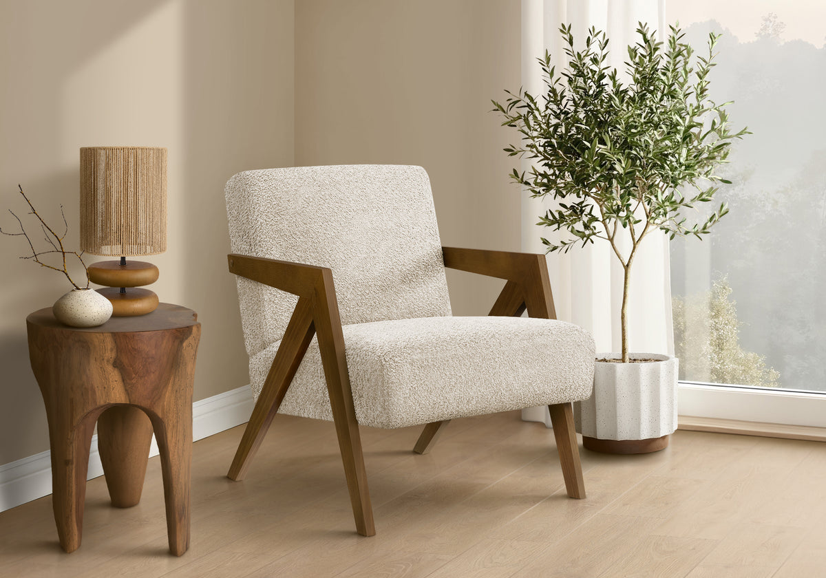 ACCENT CHAIR - 30"H / LIGHT GREY FABRIC / WALNUT WOOD
