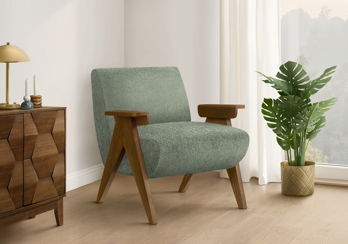 ACCENT CHAIR - 31""H / BEIGE FABRIC / WALNUT WOOD