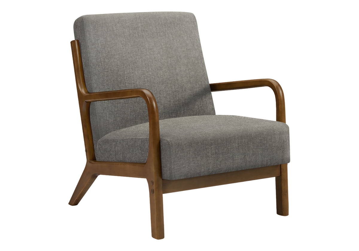 ACCENT CHAIR - 34"H / GREY FABRIC / WALNUT WOOD