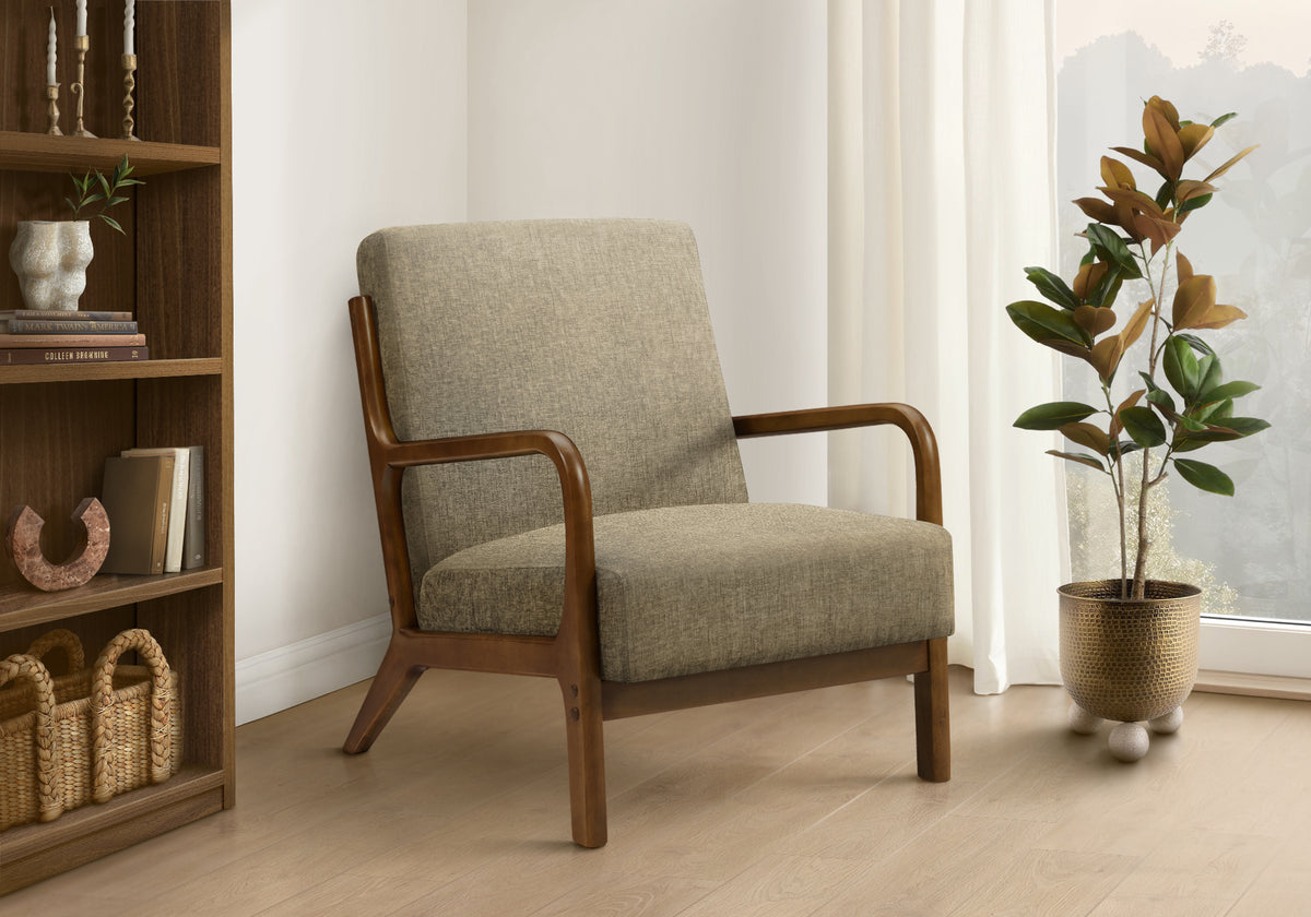 ACCENT CHAIR - 34"H / GREY FABRIC / WALNUT WOOD