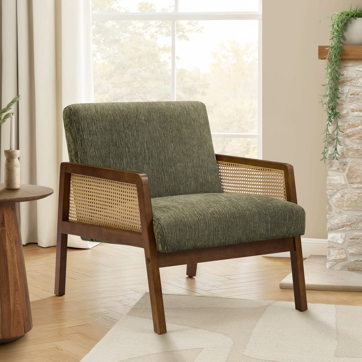 ACCENT CHAIR - 30""H / GREEN FABRIC / WALNUT WOOD
