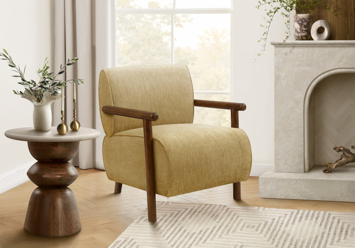 ACCENT CHAIR - 31"H / LIGHT BROWN FABRIC / WALNUT WOOD