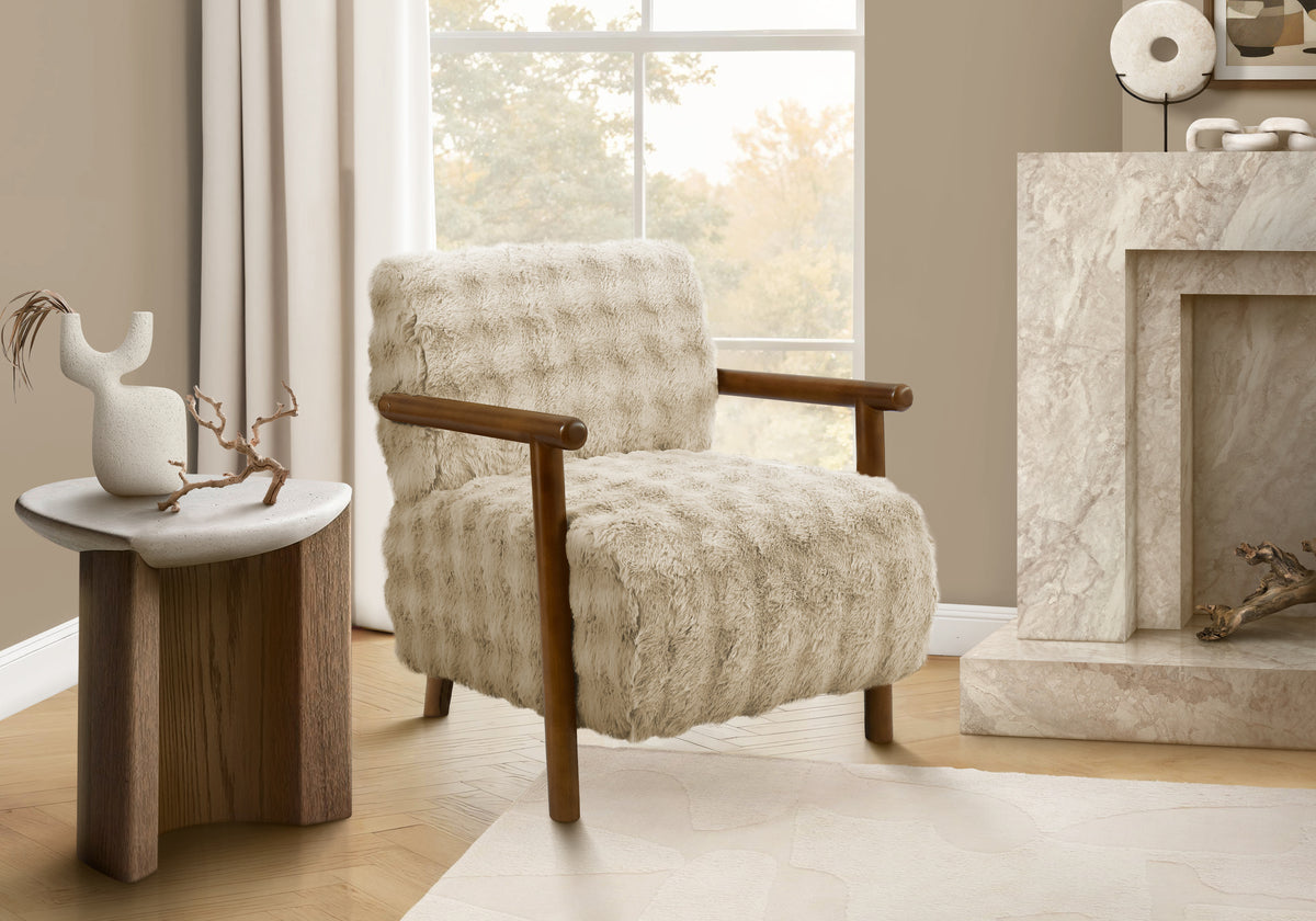 ACCENT CHAIR - 31"H / LIGHT BROWN FABRIC / WALNUT WOOD
