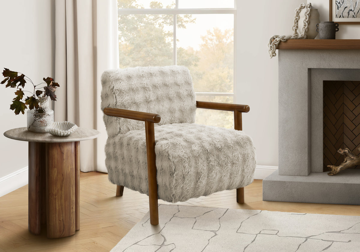 ACCENT CHAIR - 31"H / LIGHT BROWN FABRIC / WALNUT WOOD