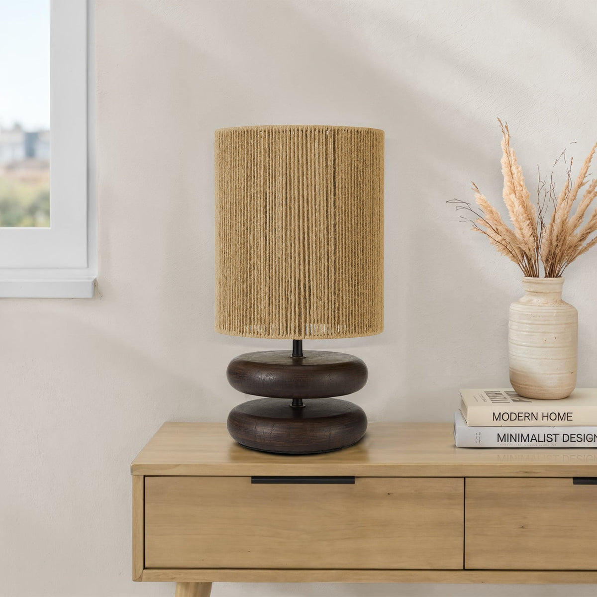 LIGHTING - 19"H TABLE LAMP BROWN RESIN / BEIGE SHADE