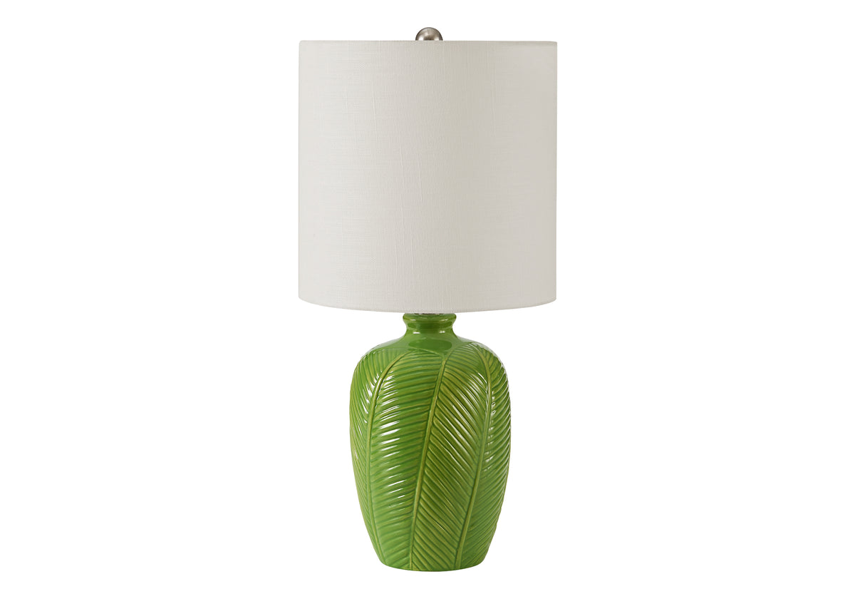 LIGHTING - 19"H TABLE LAMP GREEN CERAMIC / WHITE SHADE