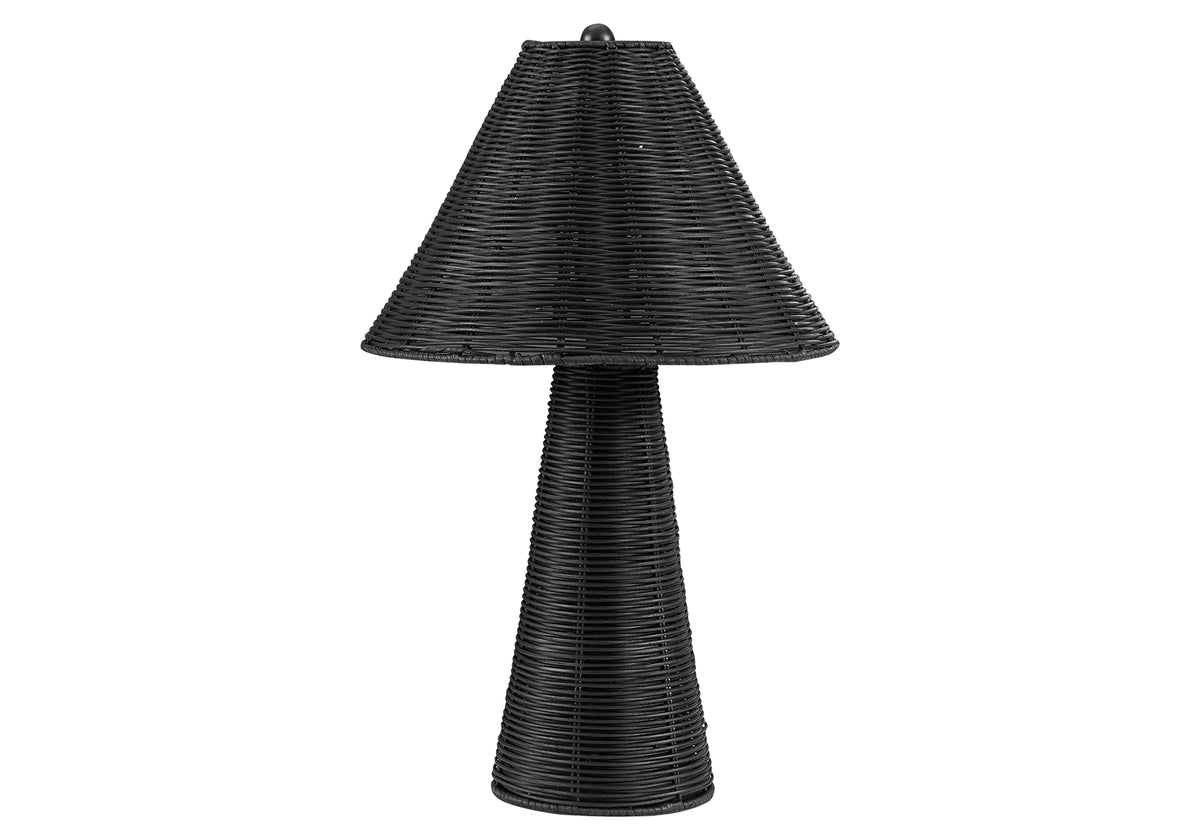 LIGHTING - 21"H TABLE LAMP BLACK RATTAN / BLACK SHADE
