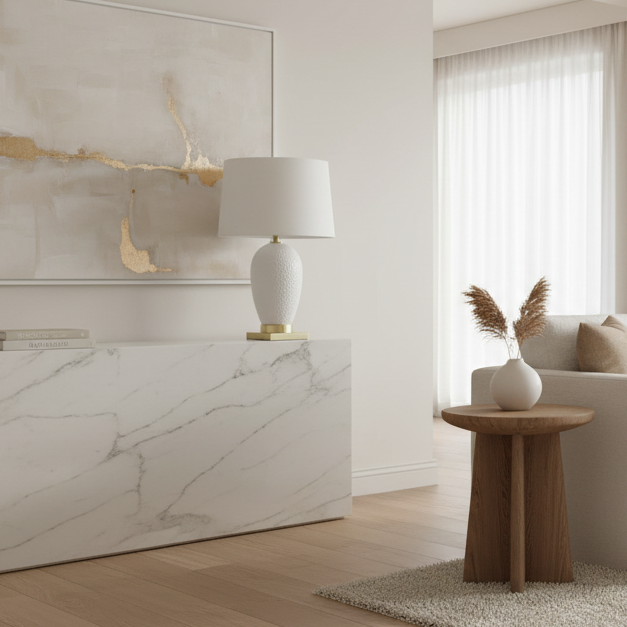 ÉCLAIRAGE - LAMPE DE TABLE 26"H EN CÉRAMIQUE BLANCHE IVOIRE / ABAT-JOUR CRÈME