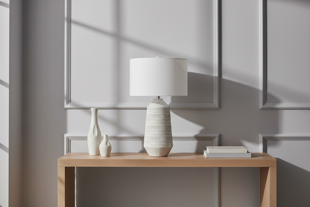 ÉCLAIRAGE - LAMPE DE TABLE 33"H ABAT-JOUR IVOIRE/CRÈME CÉRAMIQUE CRÈME