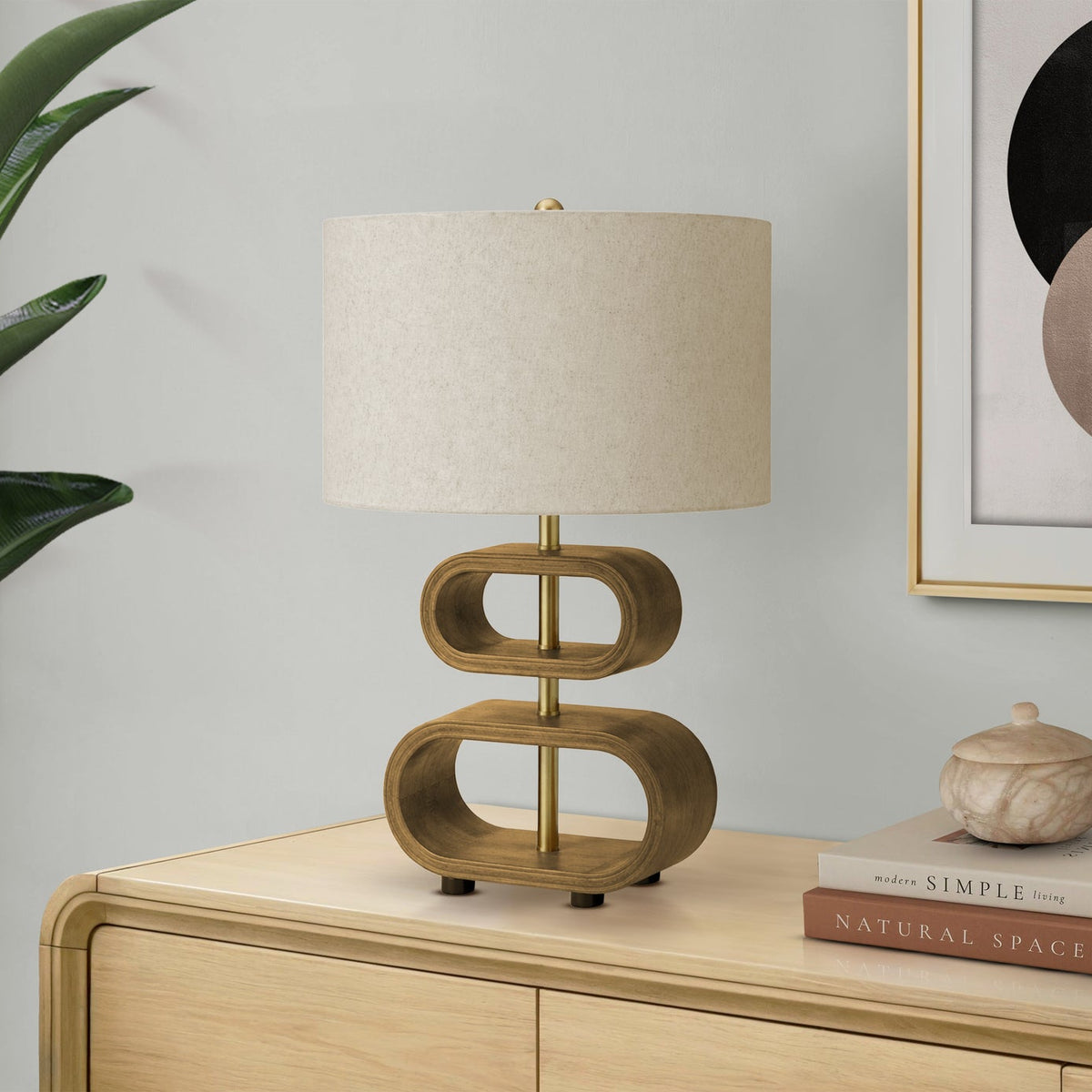 LIGHTING - 20"H TABLE LAMP BROWN WOOD / BEIGE SHADE