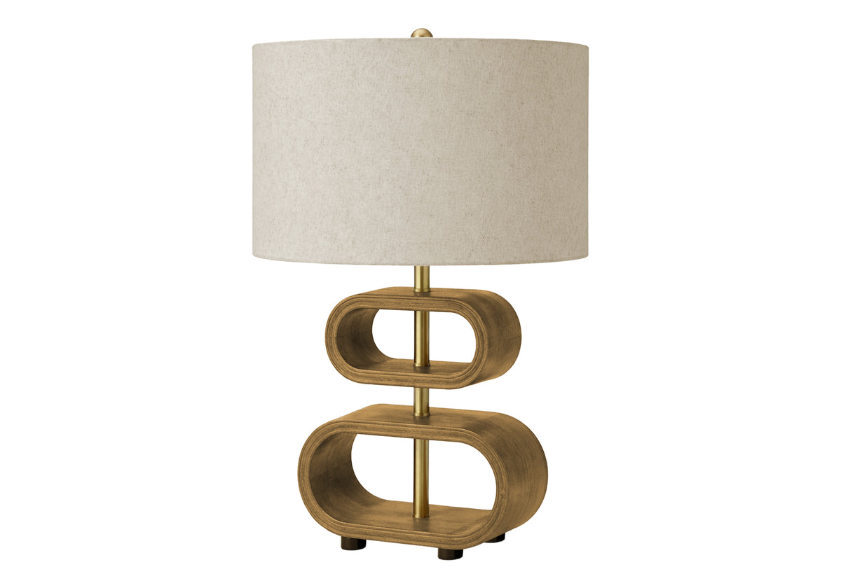 LIGHTING - 20"H TABLE LAMP BROWN WOOD / BEIGE SHADE