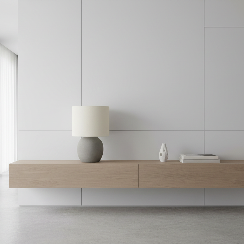 ÉCLAIRAGE - LAMPE DE TABLE 20"H BÉTON GRIS ABAT-JOUR IVOIRE / CRÈME