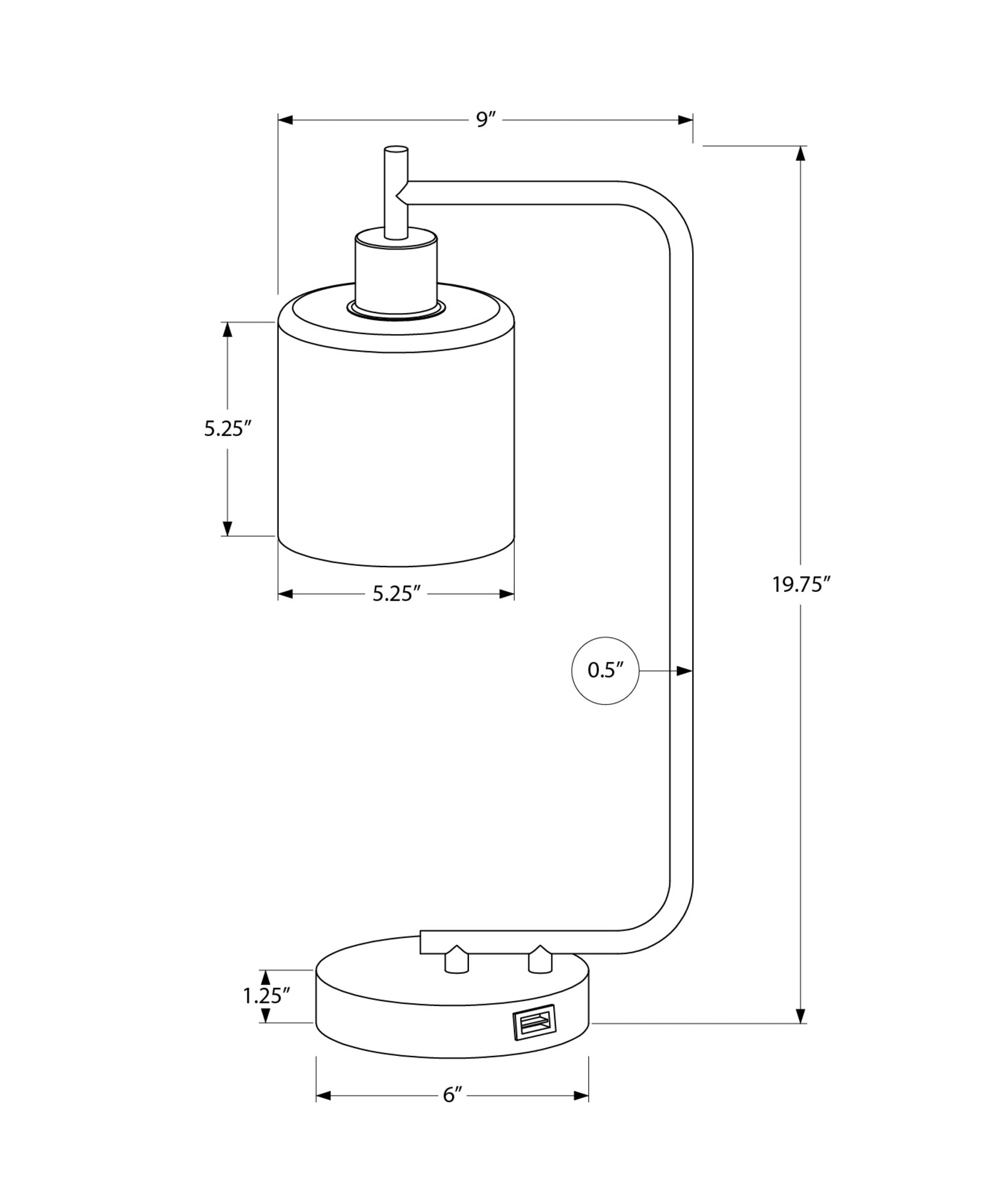 ÉCLAIRAGE - LAMPE DE TABLE 20"H PORT USB INCLUS MÉTAL NOIR ABAT-JOUR EN VERRE MODERNE