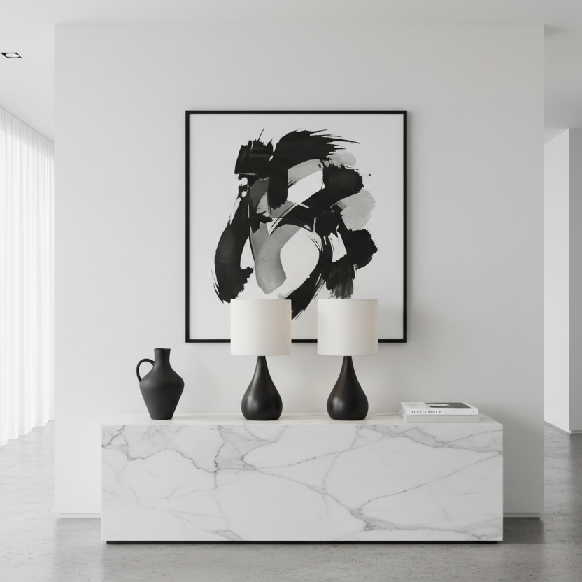 ÉCLAIRAGE - LOT DE 2 LAMPES DE TABLE 18"H MÉTAL NOIR IVOIRE / ABAT-JOUR CRÈME