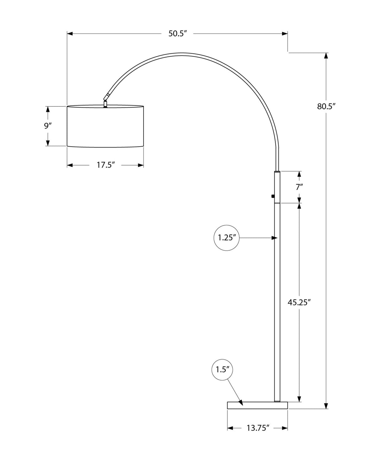 LIGHTING - 81"H ARC FLOOR LAMP BLACK METAL / BLACK SHADE