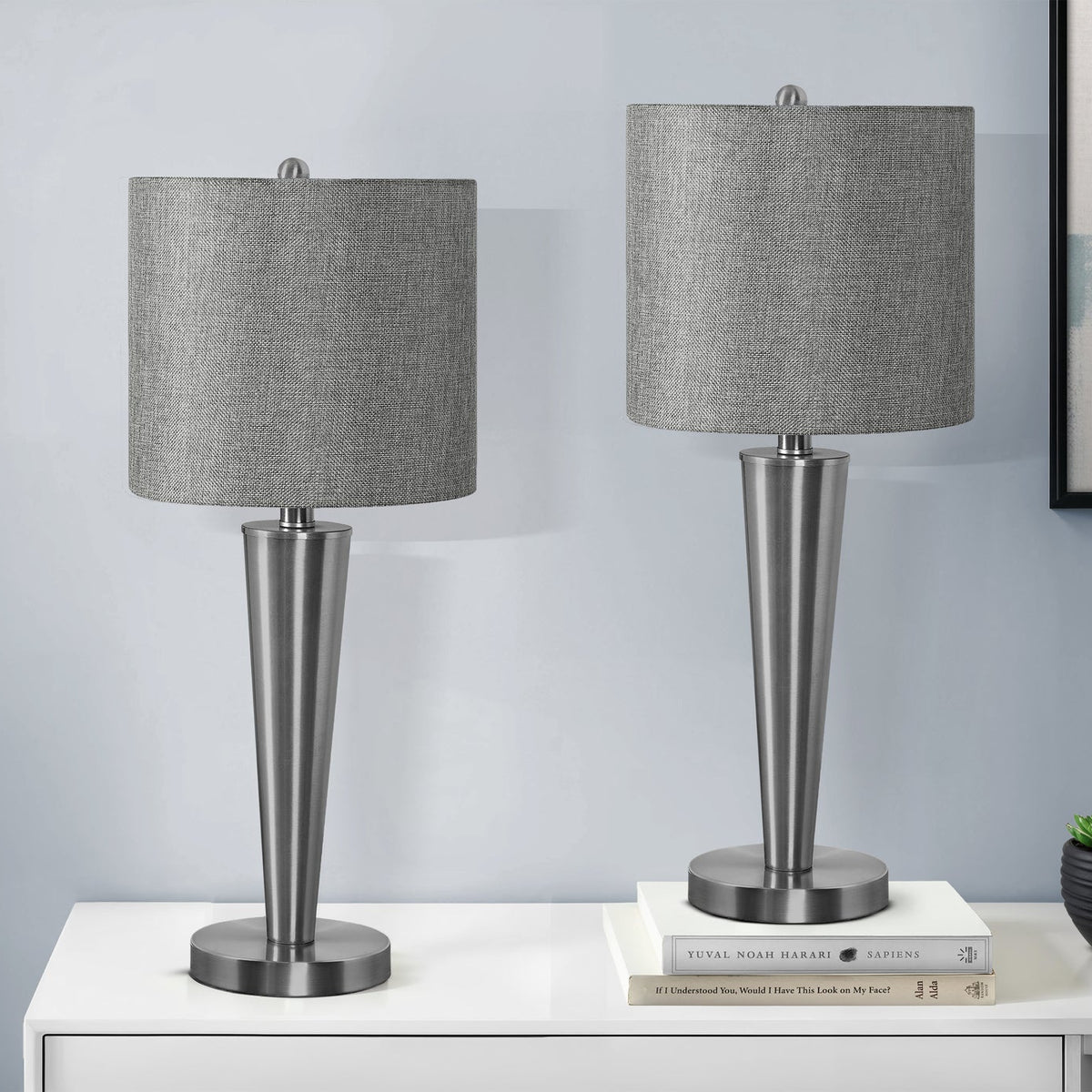 LIGHTING - 2PCS / 24"H TABLE LAMP NICKEL / GREY / USB