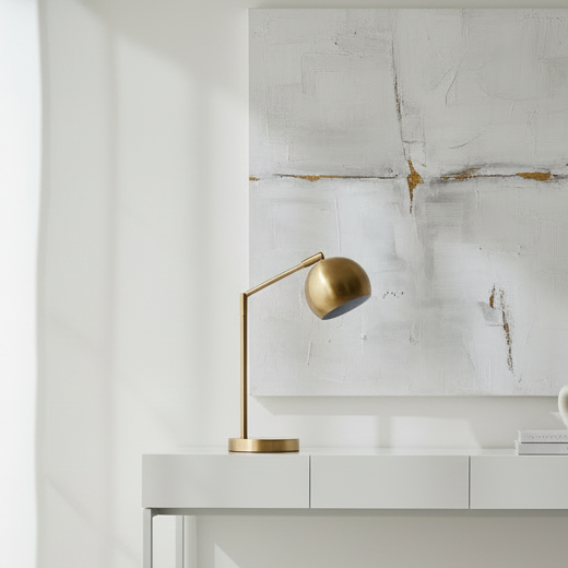 ÉCLAIRAGE - LAMPE DE TABLE 19"H MÉTAL DORÉ ABAT-JOUR DORÉ