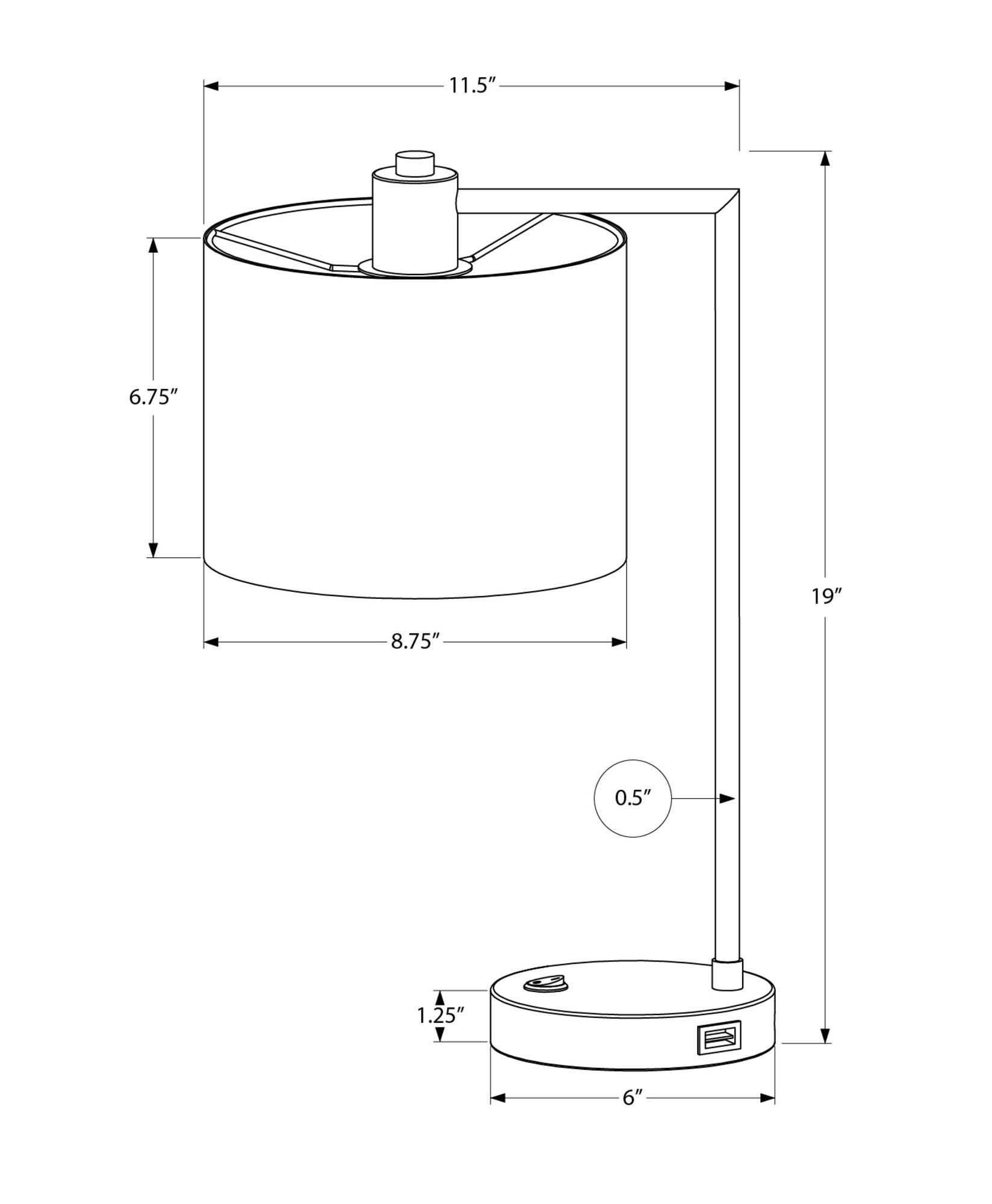 ÉCLAIRAGE - LAMPE DE TABLE 19"H PORT USB INCLUS MÉTAL NOIR ABAT-JOUR IVOIRE / CRÈME MODERNE