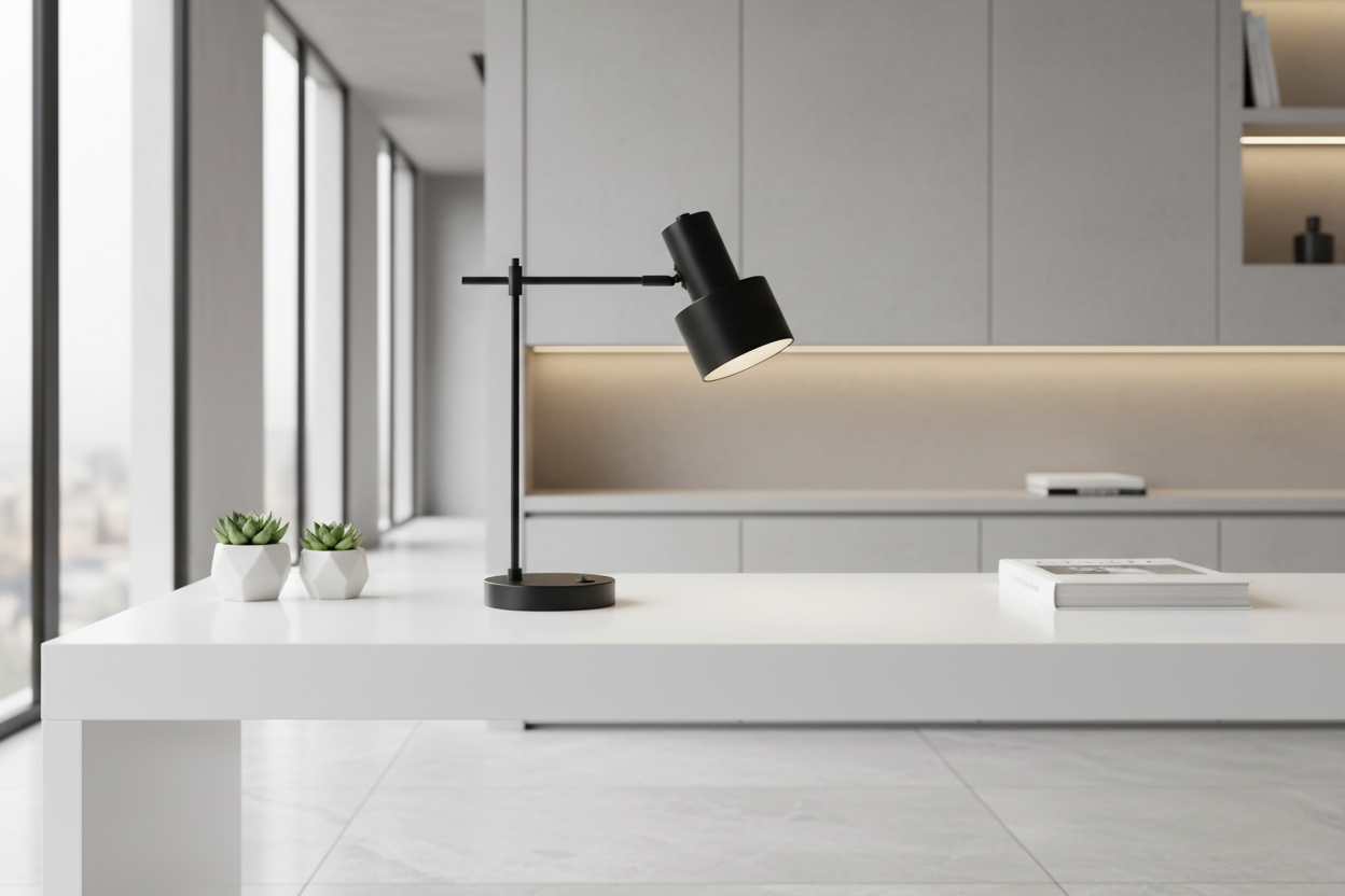 ÉCLAIRAGE - LAMPE DE TABLE 21"H PORT USB INCLUS MÉTAL NOIR ABAT-JOUR NOIR MODERNE