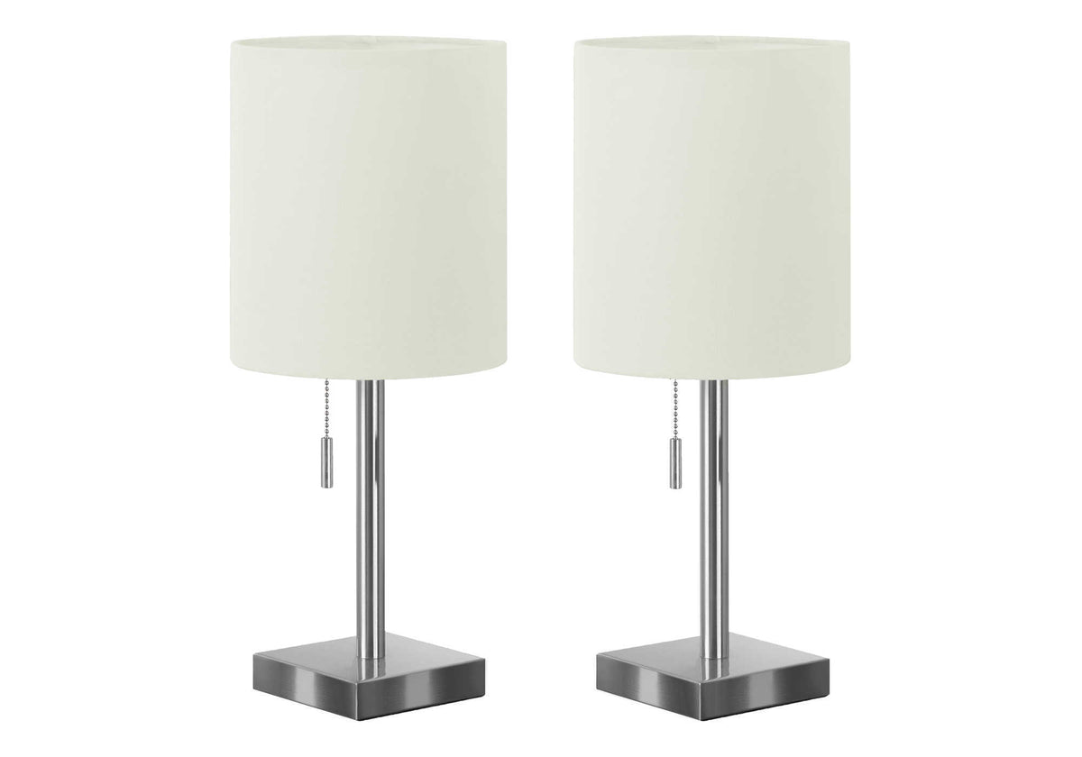 LIGHTING - 2PCS / 17"H TABLE LAMP NICKEL METAL / IVORY / USB