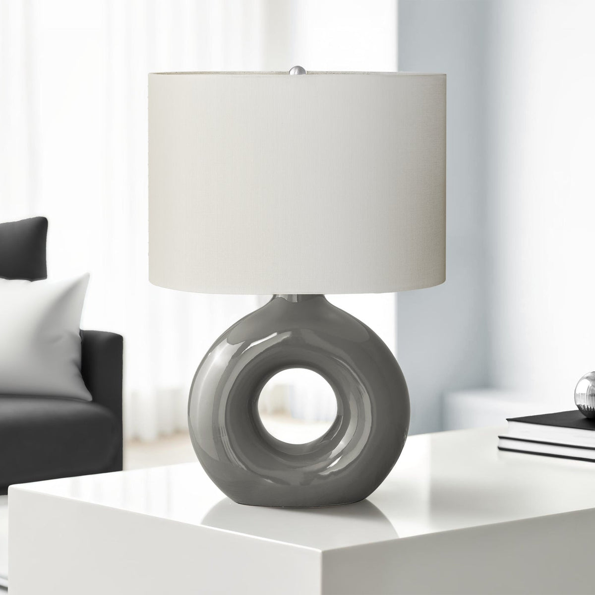 LIGHTING - 24"H TABLE LAMP GREY CERAMIC / IVORY SHADE