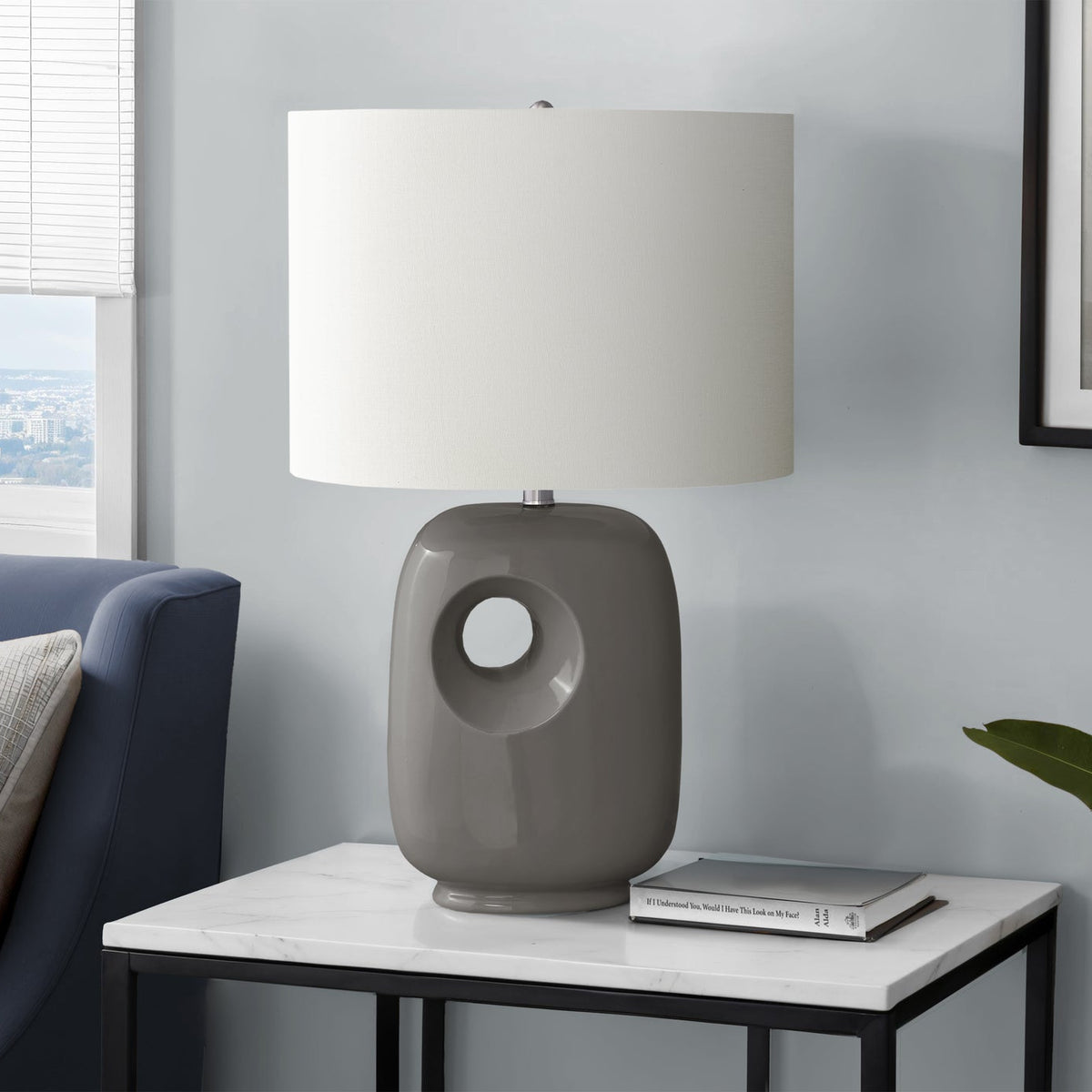 LIGHTING - 26"H TABLE LAMP GREY CERAMIC / IVORY SHADE