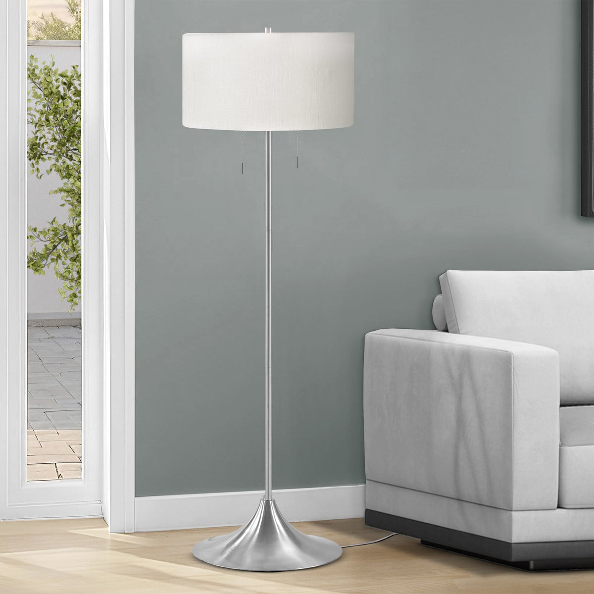 LIGHTING - 61"H FLOOR LAMP SILVER METAL / WHITE SHADE