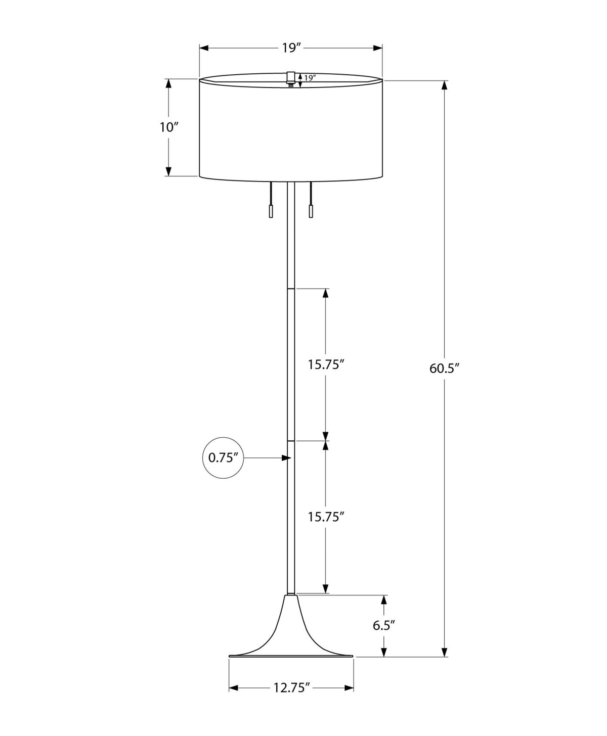 LIGHTING - 61"H FLOOR LAMP SILVER METAL / WHITE SHADE