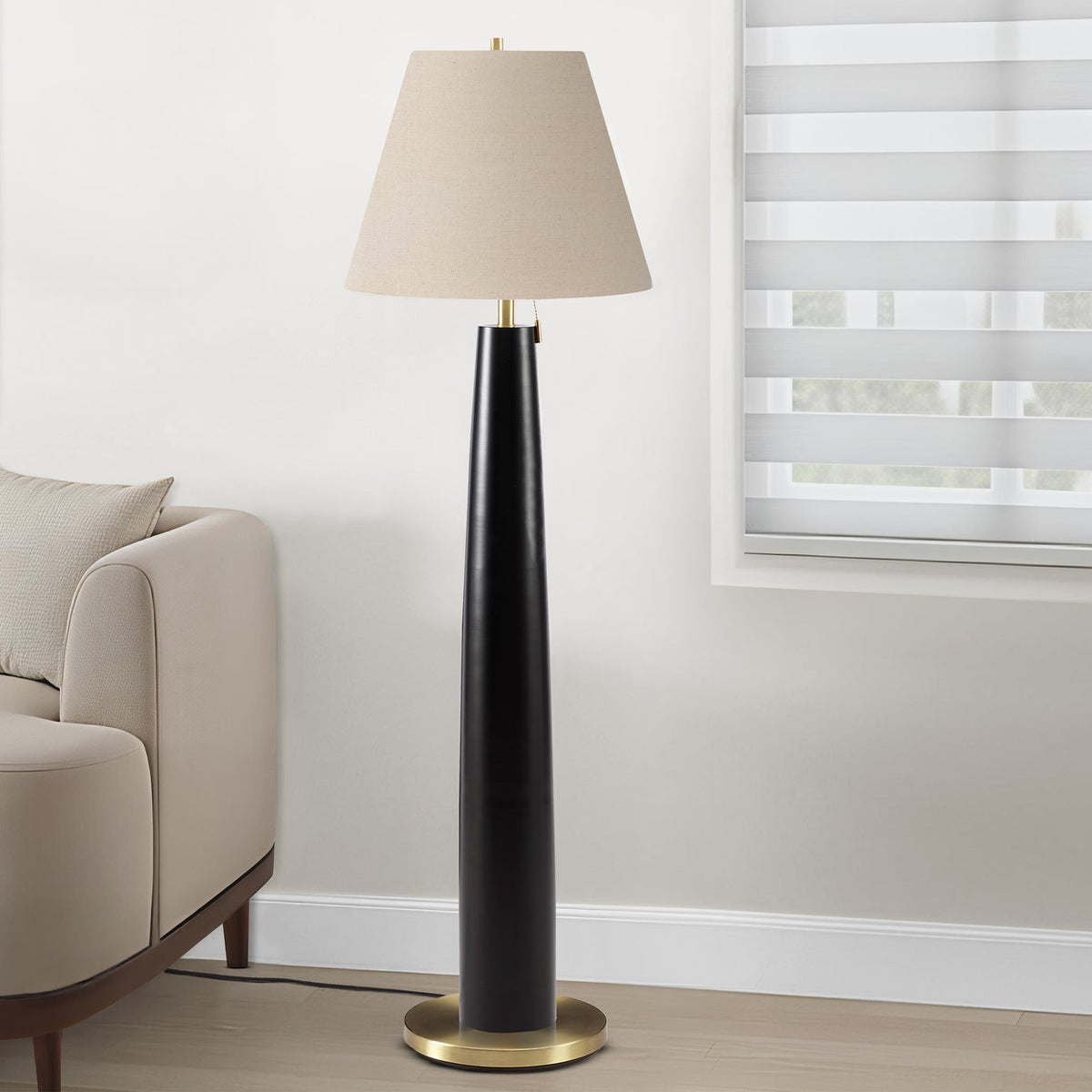 LIGHTING - 62"H FLOOR LAMP BLACK METAL / BEIGE SHADE