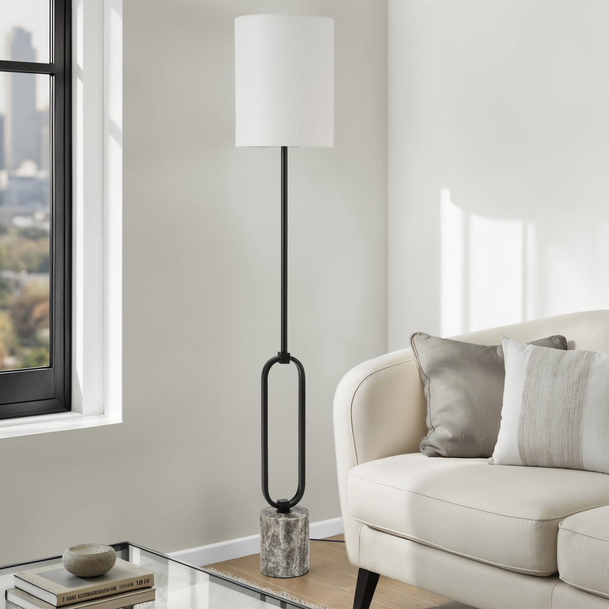 LIGHTING - 64"H FLOOR LAMP GREY RESIN BASE / IVORY SHADE