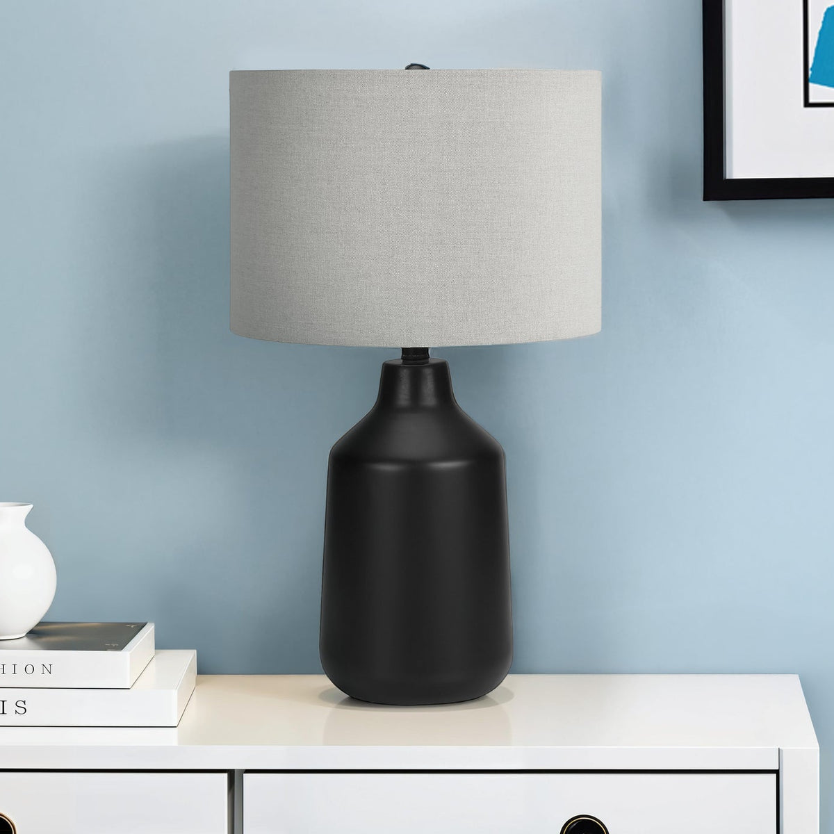 LIGHTING - 24"H TABLE LAMP BLACK CONCRETE / GREY SHADE