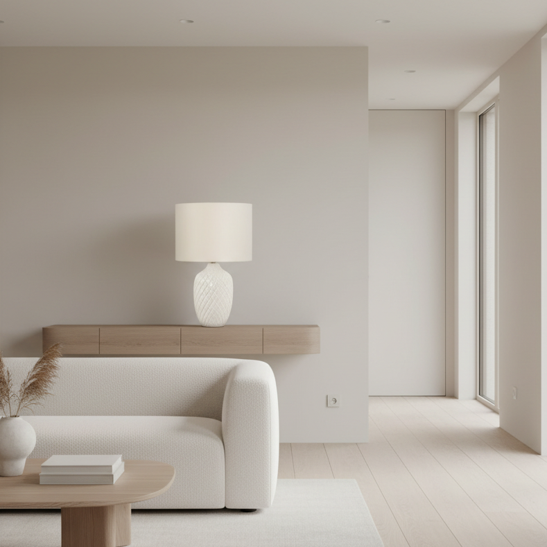 ÉCLAIRAGE - LAMPE DE TABLE 25"H CÉRAMIQUE CRÈME IVOIRE / ABAT-JOUR CRÈME