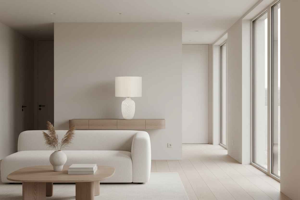 ÉCLAIRAGE - LAMPE DE TABLE 25"H CÉRAMIQUE CRÈME IVOIRE / ABAT-JOUR CRÈME