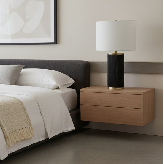 ÉCLAIRAGE - LAMPE DE TABLE 24"H BÉTON NOIR ABAT-JOUR IVOIRE / CRÈME MODERNE